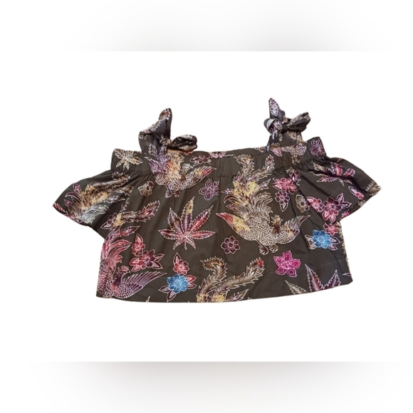 Sandro Exotic CRANE Foliage  Floral Crop Top  Birds Leaf Maximalist Whimsigoth - Picture 2 of 6